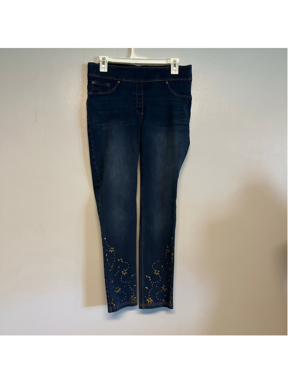 Slim Factor by Investments Skinny Jeans Size Medium 8 Blue Gold Embellished